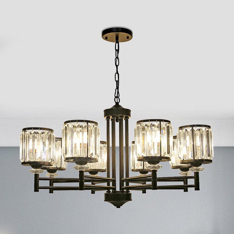 Metal Frame Parlour Pendant Light Modern Crystal Drum Shade 8 Heads Black/Gold Chandelier Lamp Clearhalo 'Ceiling Lights' 'Chandeliers' 'Modern Chandeliers' 'Modern' Lighting' 1399908