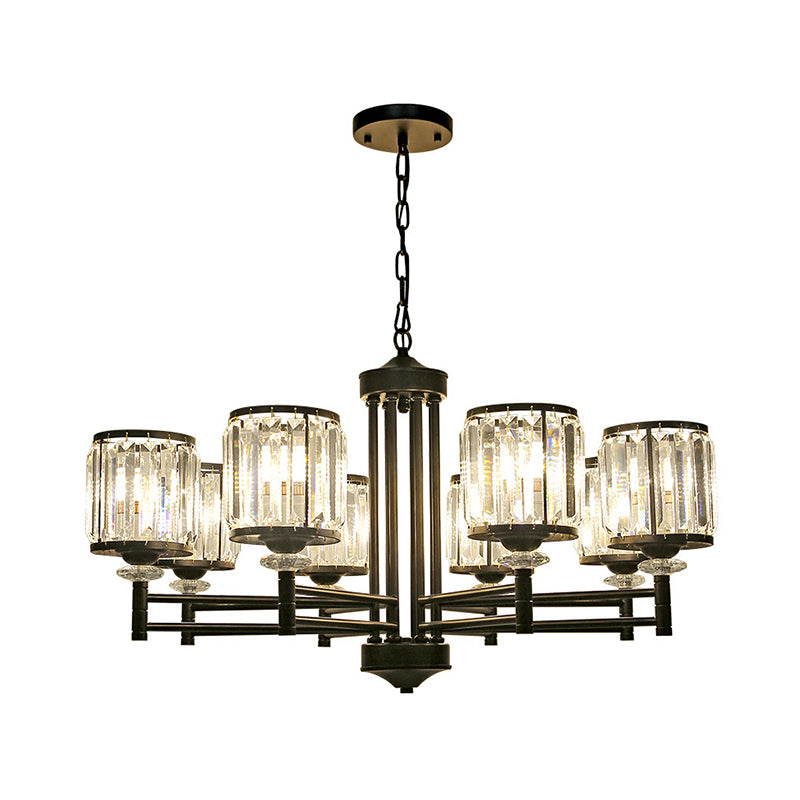 Metal Frame Parlour Pendant Light Modern Crystal Drum Shade 8 Heads Black/Gold Chandelier Lamp Clearhalo 'Ceiling Lights' 'Chandeliers' 'Modern Chandeliers' 'Modern' Lighting' 1399909