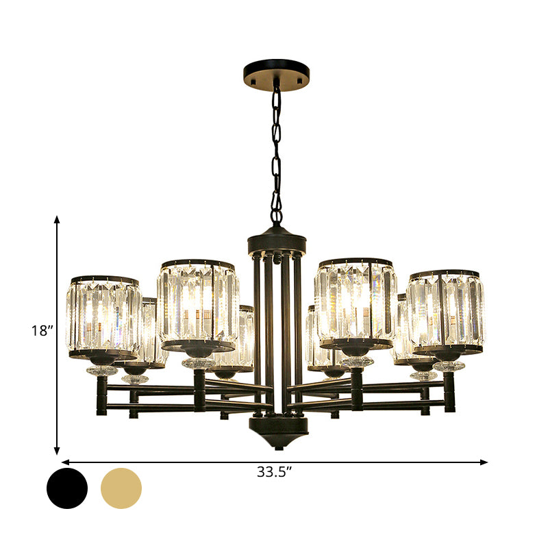 Metal Frame Parlour Pendant Light Modern Crystal Drum Shade 8 Heads Black/Gold Chandelier Lamp Clearhalo 'Ceiling Lights' 'Chandeliers' 'Modern Chandeliers' 'Modern' Lighting' 1399910