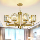 Metal Frame Parlour Pendant Light Modern Crystal Drum Shade 8 Heads Black/Gold Chandelier Lamp Gold Clearhalo 'Ceiling Lights' 'Chandeliers' 'Modern Chandeliers' 'Modern' Lighting' 1399911