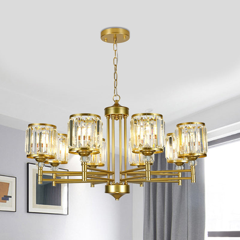 Metal Frame Parlour Pendant Light Modern Crystal Drum Shade 8 Heads Black/Gold Chandelier Lamp Clearhalo 'Ceiling Lights' 'Chandeliers' 'Modern Chandeliers' 'Modern' Lighting' 1399912