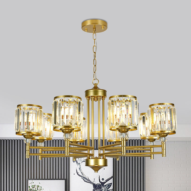 Metal Frame Parlour Pendant Light Modern Crystal Drum Shade 8 Heads Black/Gold Chandelier Lamp Clearhalo 'Ceiling Lights' 'Chandeliers' 'Modern Chandeliers' 'Modern' Lighting' 1399913