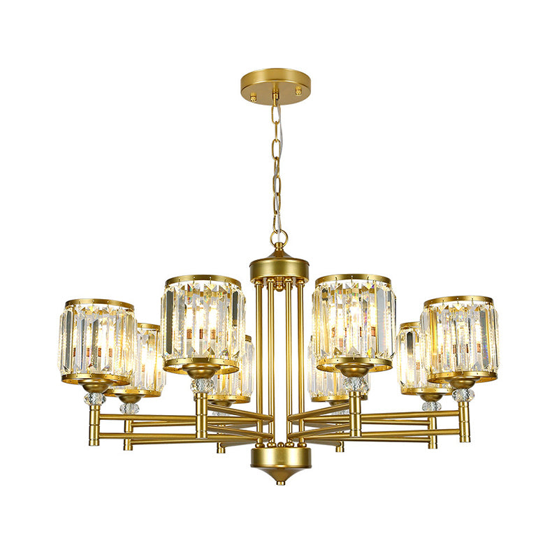 Metal Frame Parlour Pendant Light Modern Crystal Drum Shade 8 Heads Black/Gold Chandelier Lamp Clearhalo 'Ceiling Lights' 'Chandeliers' 'Modern Chandeliers' 'Modern' Lighting' 1399914