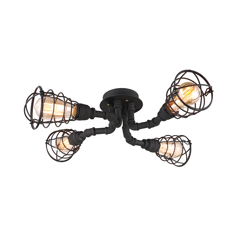 Black/Bronze 4/6/8 Bulbs Ceiling Lamp Farmhouse Metal Twisted Pipe Semi Flush Light Fixture for Restaurant Clearhalo 'Ceiling Lights' 'Close To Ceiling Lights' 'Close to ceiling' 'Semi-flushmount' Lighting' 139994