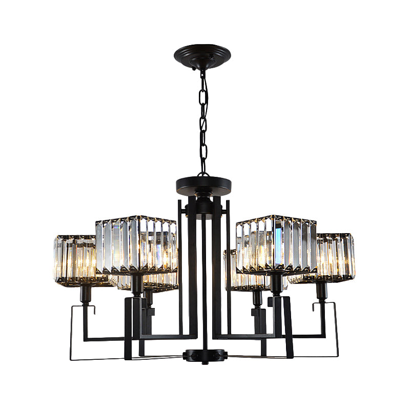 6/8 Heads Crooked Metal Frame Hanging Light Modern Black Clear Crystal Cubic Shade Chandelier Lighting Clearhalo 'Ceiling Lights' 'Chandeliers' 'Modern Chandeliers' 'Modern' Lighting' 1399944