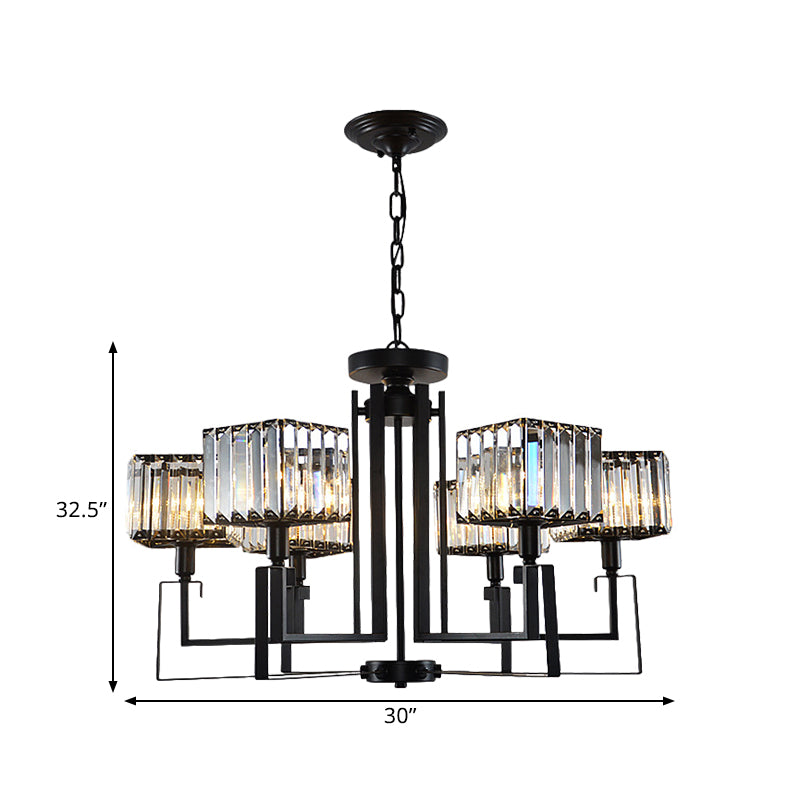 6/8 Heads Crooked Metal Frame Hanging Light Modern Black Clear Crystal Cubic Shade Chandelier Lighting Clearhalo 'Ceiling Lights' 'Chandeliers' 'Modern Chandeliers' 'Modern' Lighting' 1399945