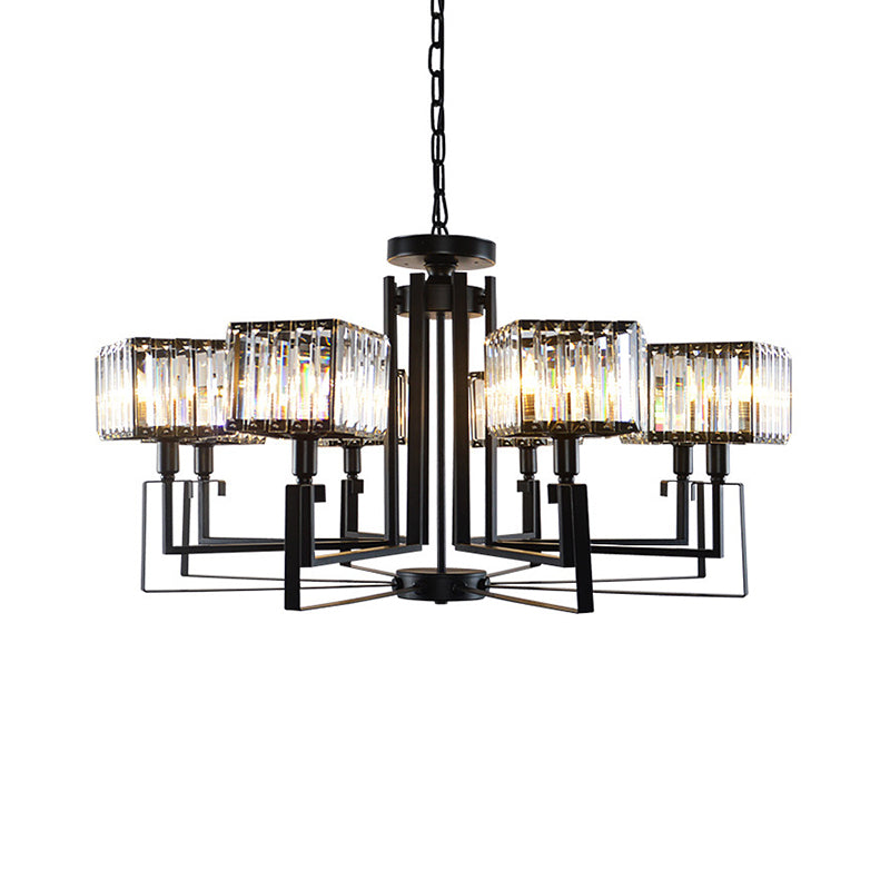 6/8 Heads Crooked Metal Frame Hanging Light Modern Black Clear Crystal Cubic Shade Chandelier Lighting Clearhalo 'Ceiling Lights' 'Chandeliers' 'Modern Chandeliers' 'Modern' Lighting' 1399948