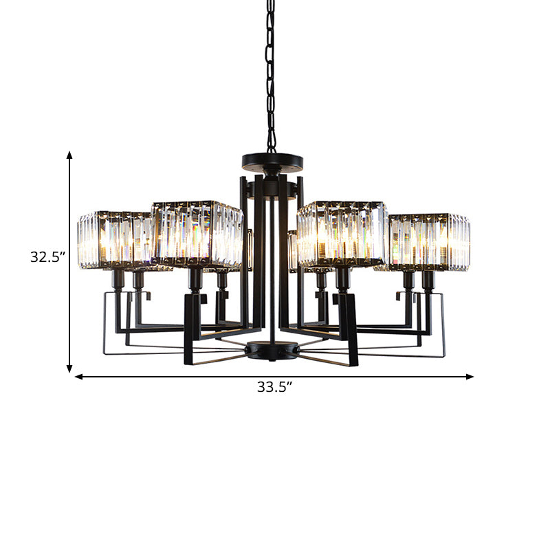 6/8 Heads Crooked Metal Frame Hanging Light Modern Black Clear Crystal Cubic Shade Chandelier Lighting Clearhalo 'Ceiling Lights' 'Chandeliers' 'Modern Chandeliers' 'Modern' Lighting' 1399950