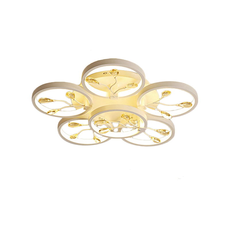 Crystal Raindrops Black/White Semi Flush Light Flower LED Contemporary Ceiling Mounted Fixture in White/Warm Light Clearhalo 'Ceiling Lights' 'Close To Ceiling Lights' 'Close to ceiling' 'Semi-flushmount' Lighting' 1399966