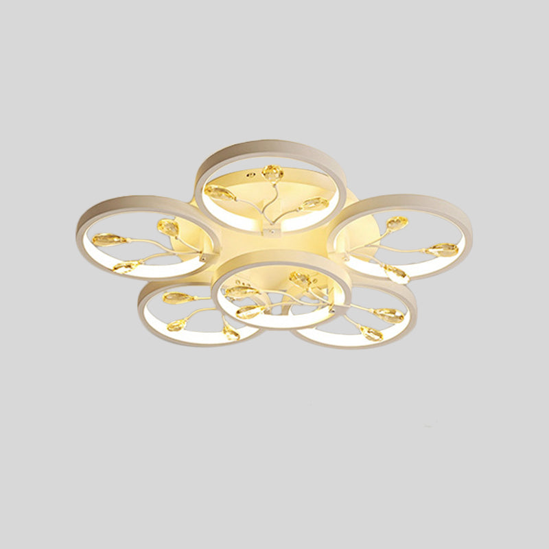 Crystal Raindrops Black/White Semi Flush Light Flower LED Contemporary Ceiling Mounted Fixture in White/Warm Light Clearhalo 'Ceiling Lights' 'Close To Ceiling Lights' 'Close to ceiling' 'Semi-flushmount' Lighting' 1399967