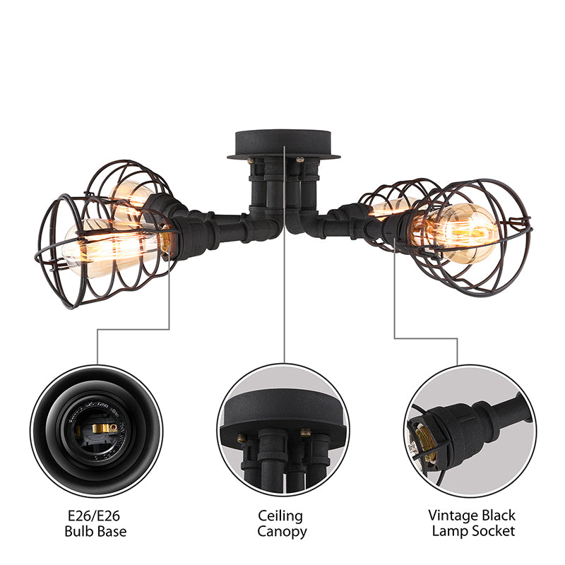 Black/Bronze 4/6/8 Bulbs Ceiling Lamp Farmhouse Metal Twisted Pipe Semi Flush Light Fixture for Restaurant Clearhalo 'Ceiling Lights' 'Close To Ceiling Lights' 'Close to ceiling' 'Semi-flushmount' Lighting' 139997