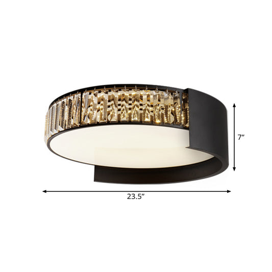 LED Round Flush Mount Modern Black Finish Crystal Blocks Ceiling Lamp in White/Warm Light, 16"/23.5" Wide Clearhalo 'Ceiling Lights' 'Close To Ceiling Lights' 'Close to ceiling' 'Flush mount' Lighting' 1399972