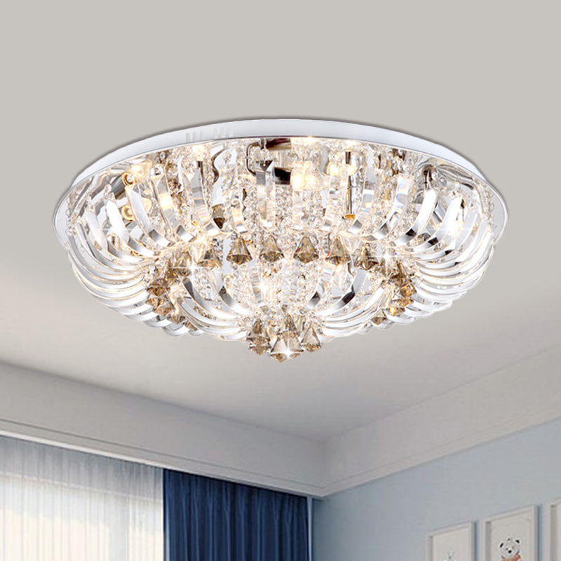 Clear LED Flush Mount Lamp Modern Crystal Stands and Draping Bowl Light Fixture in White/Warm Light, 27"/31.5" Width Clearhalo 'Ceiling Lights' 'Close To Ceiling Lights' 'Close to ceiling' 'Flush mount' Lighting' 1399974