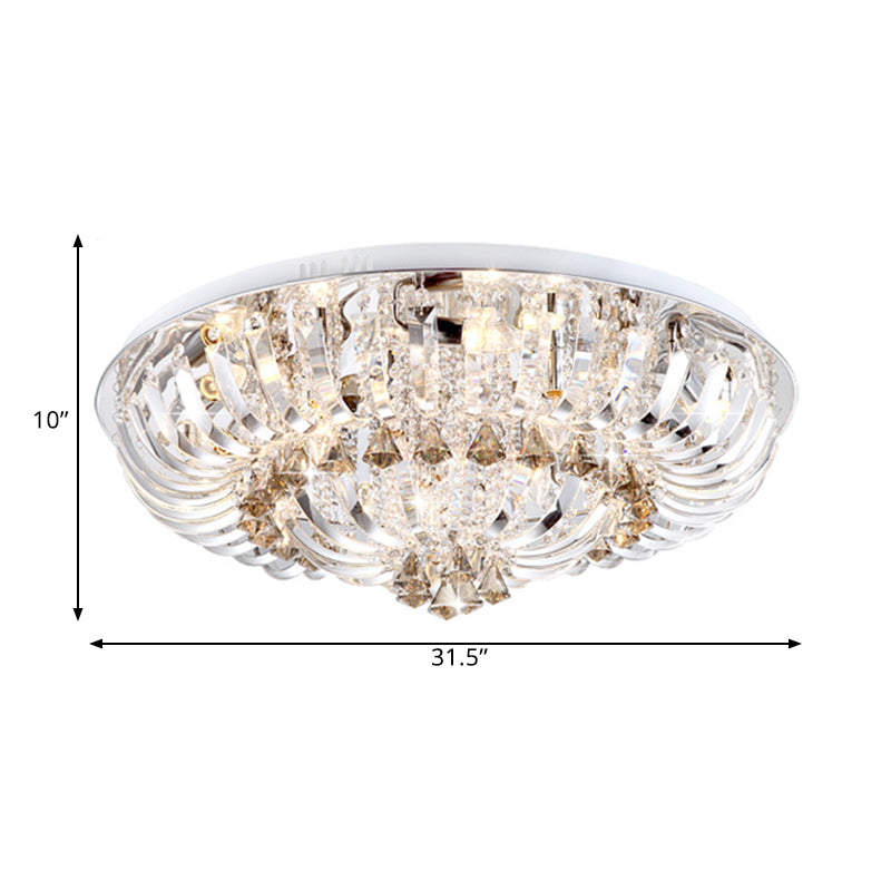 Clear LED Flush Mount Lamp Modern Crystal Stands and Draping Bowl Light Fixture in White/Warm Light, 27"/31.5" Width Clearhalo 'Ceiling Lights' 'Close To Ceiling Lights' 'Close to ceiling' 'Flush mount' Lighting' 1399977