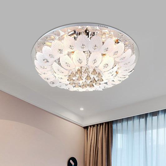 LED Bowl Flush Ceiling Light Modern Ivory Crystal Beads Lighting Fixture in Warm Light, 23.5"/31.5" Wide Ivory Clearhalo 'Ceiling Lights' 'Close To Ceiling Lights' 'Close to ceiling' 'Flush mount' Lighting' 1399987