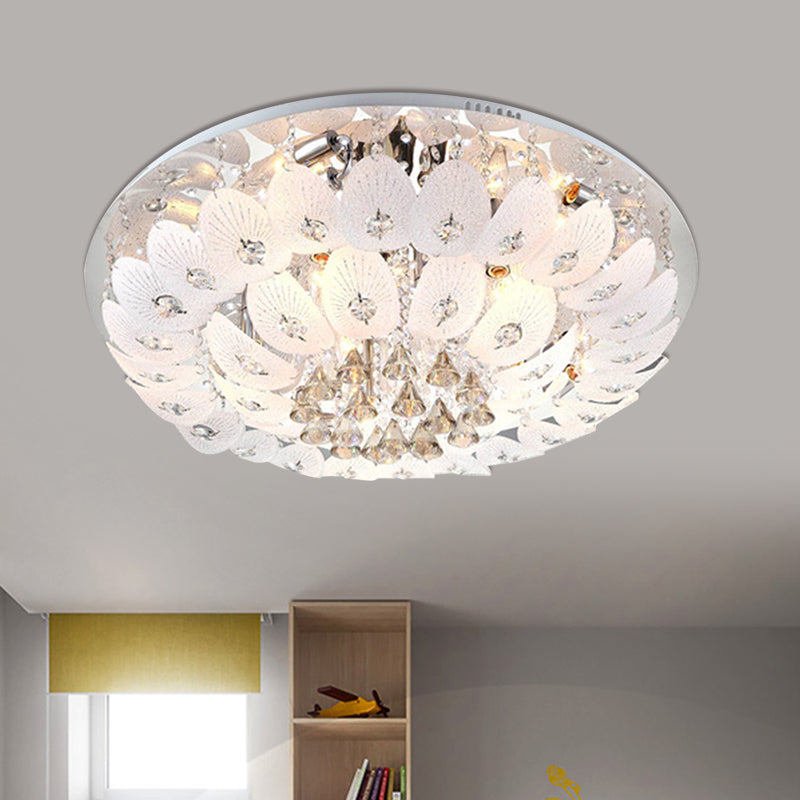 LED Bowl Flush Ceiling Light Modern Ivory Crystal Beads Lighting Fixture in Warm Light, 23.5"/31.5" Wide Clearhalo 'Ceiling Lights' 'Close To Ceiling Lights' 'Close to ceiling' 'Flush mount' Lighting' 1399988