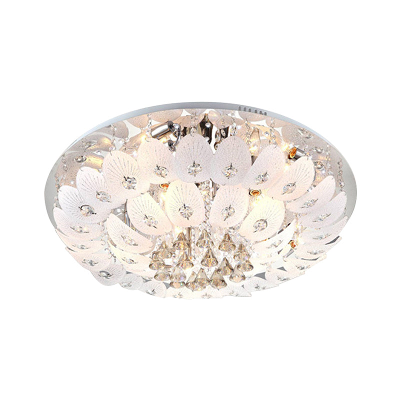 LED Bowl Flush Ceiling Light Modern Ivory Crystal Beads Lighting Fixture in Warm Light, 23.5"/31.5" Wide Clearhalo 'Ceiling Lights' 'Close To Ceiling Lights' 'Close to ceiling' 'Flush mount' Lighting' 1399989