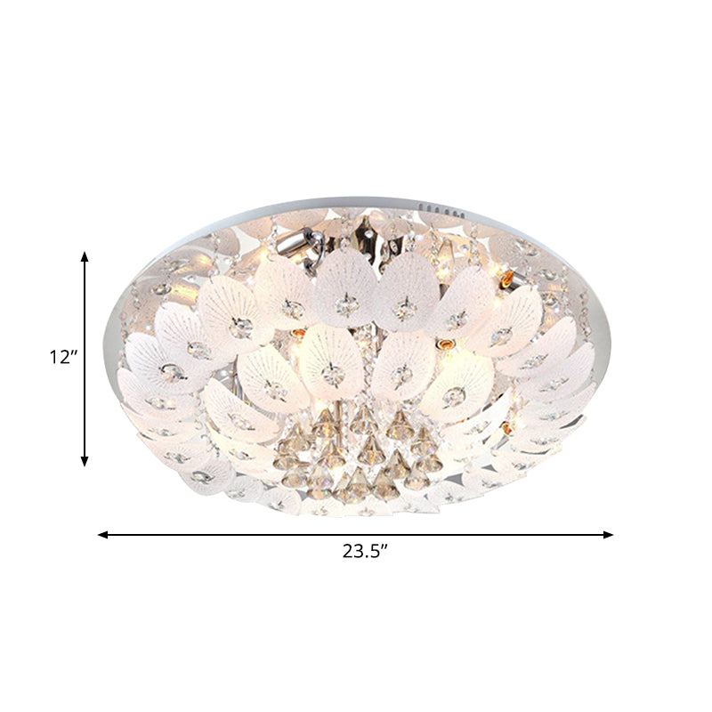 LED Bowl Flush Ceiling Light Modern Ivory Crystal Beads Lighting Fixture in Warm Light, 23.5"/31.5" Wide Clearhalo 'Ceiling Lights' 'Close To Ceiling Lights' 'Close to ceiling' 'Flush mount' Lighting' 1399990