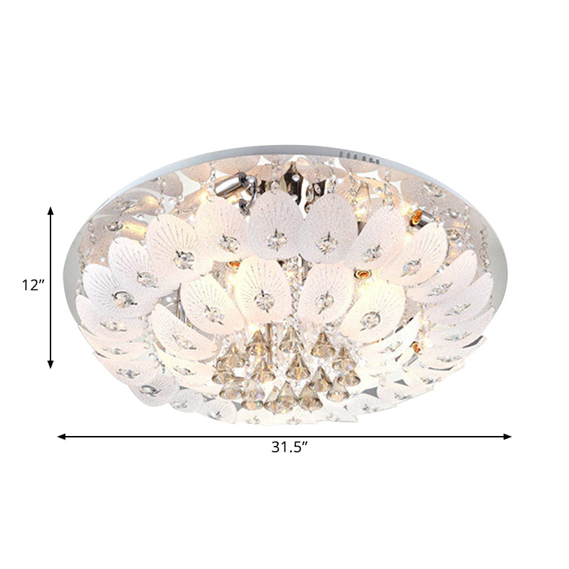 LED Bowl Flush Ceiling Light Modern Ivory Crystal Beads Lighting Fixture in Warm Light, 23.5"/31.5" Wide Clearhalo 'Ceiling Lights' 'Close To Ceiling Lights' 'Close to ceiling' 'Flush mount' Lighting' 1399991