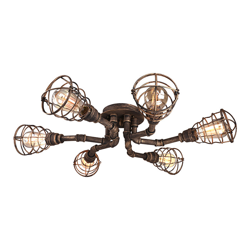 Black/Bronze 4/6/8 Bulbs Ceiling Lamp Farmhouse Metal Twisted Pipe Semi Flush Light Fixture for Restaurant Clearhalo 'Ceiling Lights' 'Close To Ceiling Lights' 'Close to ceiling' 'Semi-flushmount' Lighting' 140000