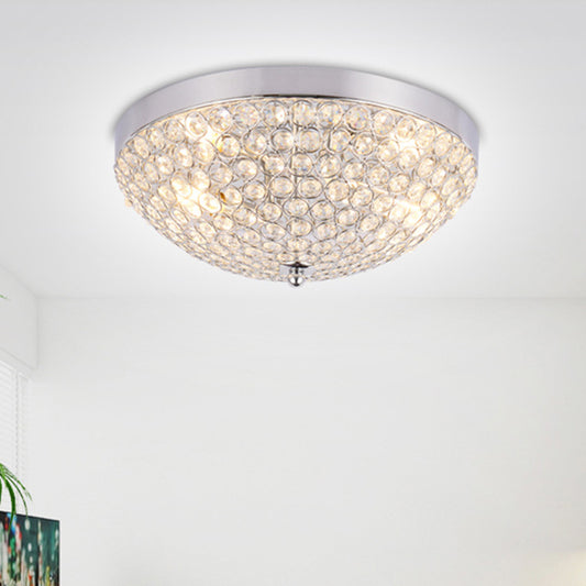 2 Bulbs Ring Mesh Grid Flush Mount Light Modern Clear Crystal Beads Close to Ceiling Lamp Clearhalo 'Ceiling Lights' 'Close To Ceiling Lights' 'Close to ceiling' 'Flush mount' Lighting' 1400008