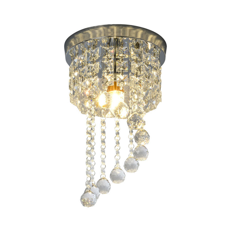 1 Bulb Flush Mount Lamp Modern Round Clear Crystal Strands Spiral Light Fixture Ceiling Clearhalo 'Ceiling Lights' 'Close To Ceiling Lights' 'Close to ceiling' 'Flush mount' Lighting' 1400025