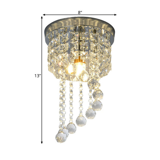 1 Bulb Flush Mount Lamp Modern Round Clear Crystal Strands Spiral Light Fixture Ceiling Clearhalo 'Ceiling Lights' 'Close To Ceiling Lights' 'Close to ceiling' 'Flush mount' Lighting' 1400026