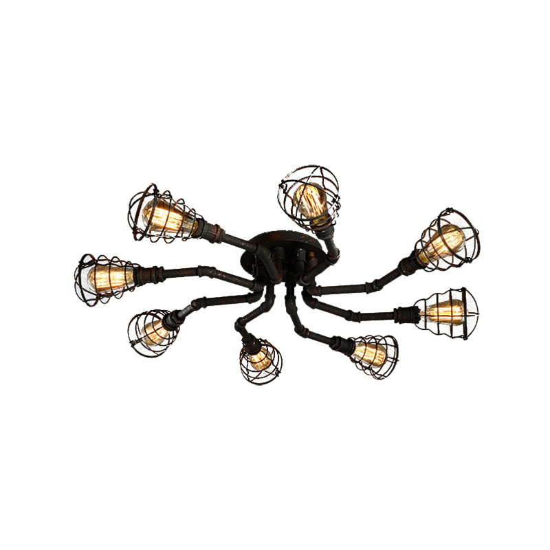 Black/Bronze 4/6/8 Bulbs Ceiling Lamp Farmhouse Metal Twisted Pipe Semi Flush Light Fixture for Restaurant Clearhalo 'Ceiling Lights' 'Close To Ceiling Lights' 'Close to ceiling' 'Semi-flushmount' Lighting' 140005