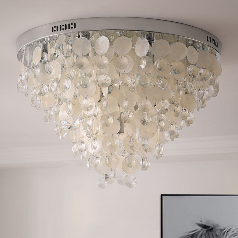 Clear 12 Bulbs Flush Mount Lamp Modern Crystal and Shell Stands Tapered Ceiling Mounted Light Clear Clearhalo 'Ceiling Lights' 'Close To Ceiling Lights' 'Close to ceiling' 'Flush mount' Lighting' 1400054