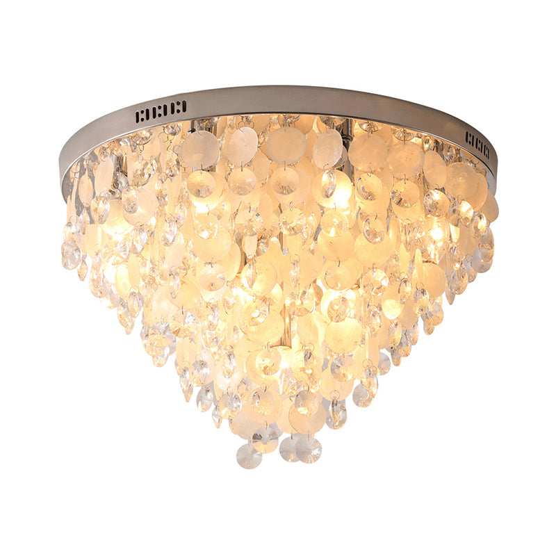 Clear 12 Bulbs Flush Mount Lamp Modern Crystal and Shell Stands Tapered Ceiling Mounted Light Clearhalo 'Ceiling Lights' 'Close To Ceiling Lights' 'Close to ceiling' 'Flush mount' Lighting' 1400055