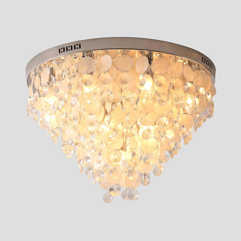 Clear 12 Bulbs Flush Mount Lamp Modern Crystal and Shell Stands Tapered Ceiling Mounted Light Clearhalo 'Ceiling Lights' 'Close To Ceiling Lights' 'Close to ceiling' 'Flush mount' Lighting' 1400056