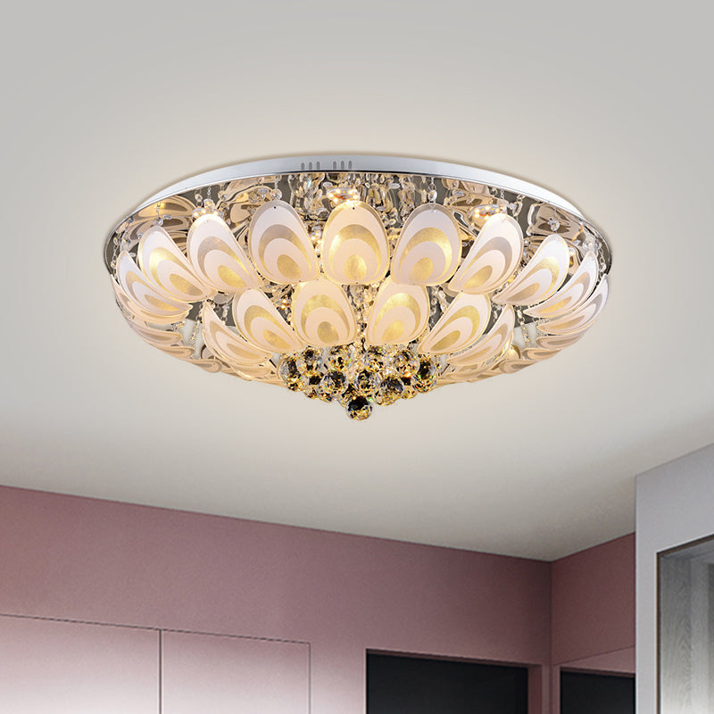 Crystal Balls Clear Lighting Fixture Round 8/10 Heads Contemporary Flush Mount with Peacock Feather Design, 23.5"/31.5" Wide Clear 23.5" Clearhalo 'Ceiling Lights' 'Close To Ceiling Lights' 'Close to ceiling' 'Flush mount' Lighting' 1400058