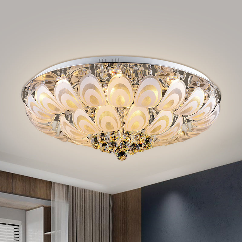 Crystal Balls Clear Lighting Fixture Round 8/10 Heads Contemporary Flush Mount with Peacock Feather Design, 23.5"/31.5" Wide Clearhalo 'Ceiling Lights' 'Close To Ceiling Lights' 'Close to ceiling' 'Flush mount' Lighting' 1400059