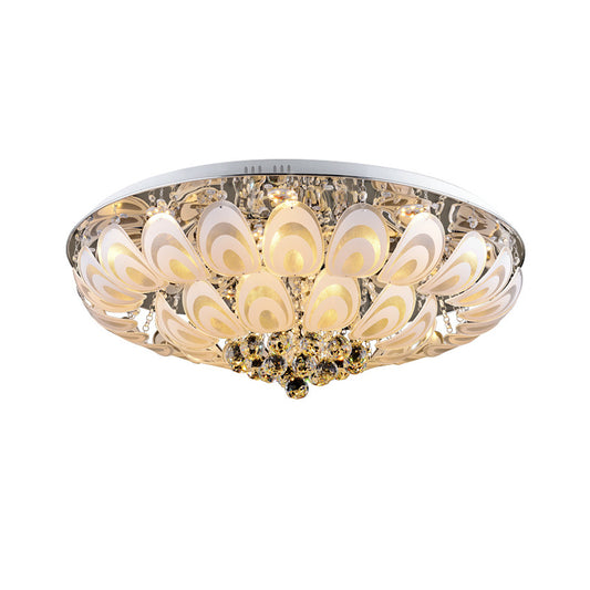 Crystal Balls Clear Lighting Fixture Round 8/10 Heads Contemporary Flush Mount with Peacock Feather Design, 23.5"/31.5" Wide Clearhalo 'Ceiling Lights' 'Close To Ceiling Lights' 'Close to ceiling' 'Flush mount' Lighting' 1400060