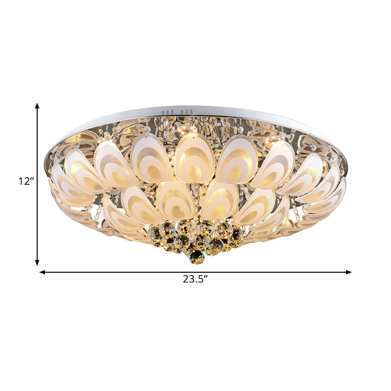 Crystal Balls Clear Lighting Fixture Round 8/10 Heads Contemporary Flush Mount with Peacock Feather Design, 23.5"/31.5" Wide Clearhalo 'Ceiling Lights' 'Close To Ceiling Lights' 'Close to ceiling' 'Flush mount' Lighting' 1400061