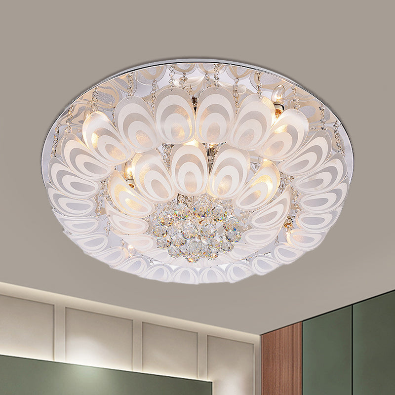 Crystal Balls Clear Lighting Fixture Round 8/10 Heads Contemporary Flush Mount with Peacock Feather Design, 23.5"/31.5" Wide Clear 31.5" Clearhalo 'Ceiling Lights' 'Close To Ceiling Lights' 'Close to ceiling' 'Flush mount' Lighting' 1400062