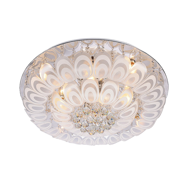 Crystal Balls Clear Lighting Fixture Round 8/10 Heads Contemporary Flush Mount with Peacock Feather Design, 23.5"/31.5" Wide Clearhalo 'Ceiling Lights' 'Close To Ceiling Lights' 'Close to ceiling' 'Flush mount' Lighting' 1400064