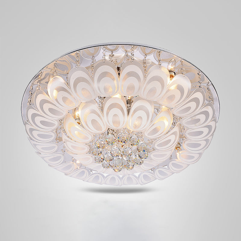 Crystal Balls Clear Lighting Fixture Round 8/10 Heads Contemporary Flush Mount with Peacock Feather Design, 23.5"/31.5" Wide Clearhalo 'Ceiling Lights' 'Close To Ceiling Lights' 'Close to ceiling' 'Flush mount' Lighting' 1400065