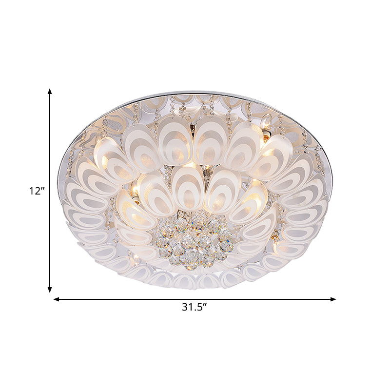 Crystal Balls Clear Lighting Fixture Round 8/10 Heads Contemporary Flush Mount with Peacock Feather Design, 23.5"/31.5" Wide Clearhalo 'Ceiling Lights' 'Close To Ceiling Lights' 'Close to ceiling' 'Flush mount' Lighting' 1400066