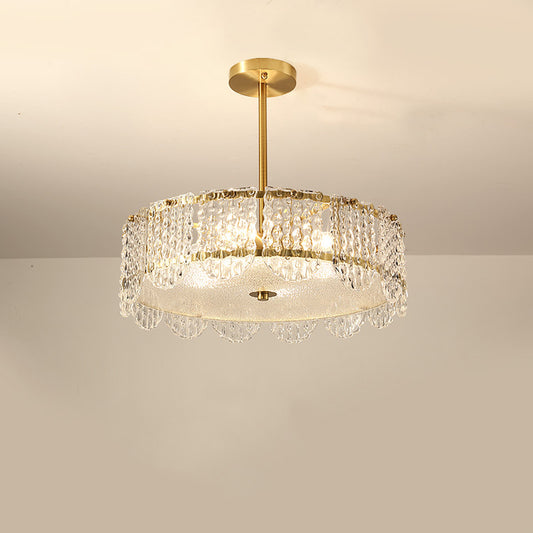 4 Heads Clear Crystal Blocks Semi Flush Contemporary Gold Round Bedroom Ceiling Mounted Fixture Clearhalo 'Ceiling Lights' 'Close To Ceiling Lights' 'Close to ceiling' 'Semi-flushmount' Lighting' 1400120