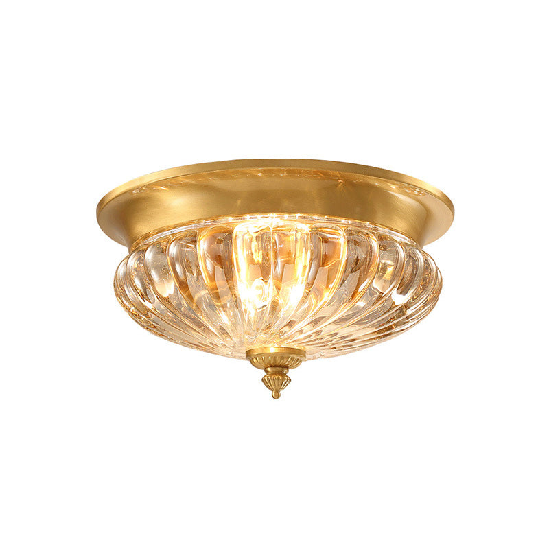 Gold 2 Bulbs Flush Mount Lamp Modern Crystal Striped Shade Bowl Ceiling Lighting with Metal Spear Clearhalo 'Ceiling Lights' 'Close To Ceiling Lights' 'Close to ceiling' 'Flush mount' Lighting' 1400124