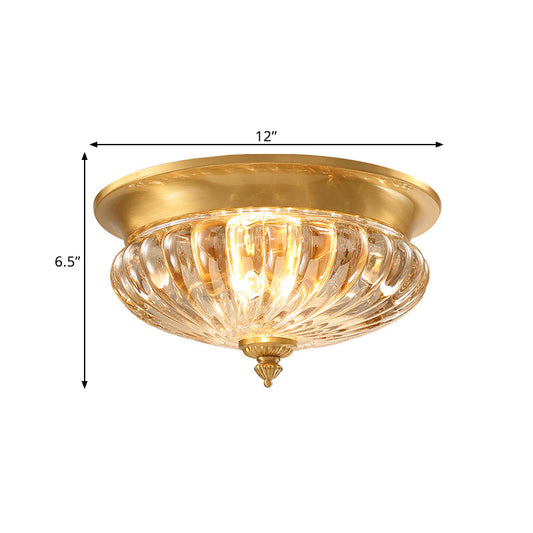 Gold 2 Bulbs Flush Mount Lamp Modern Crystal Striped Shade Bowl Ceiling Lighting with Metal Spear Clearhalo 'Ceiling Lights' 'Close To Ceiling Lights' 'Close to ceiling' 'Flush mount' Lighting' 1400126