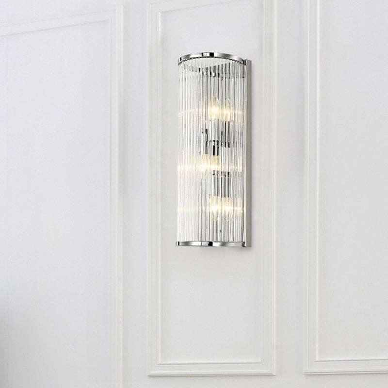 3 Heads Half Cylinder Flush Wall Sconce Contemporary Clear Crystal Tube Shade Wall Mounted Light Clear Clearhalo 'Modern wall lights' 'Modern' 'Wall Lamps & Sconces' 'Wall Lights' Lighting' 1400195