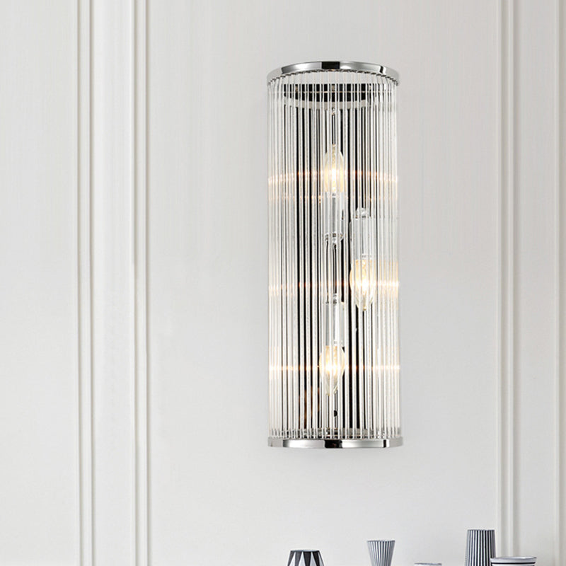 3 Heads Half Cylinder Flush Wall Sconce Contemporary Clear Crystal Tube Shade Wall Mounted Light Clearhalo 'Modern wall lights' 'Modern' 'Wall Lamps & Sconces' 'Wall Lights' Lighting' 1400196