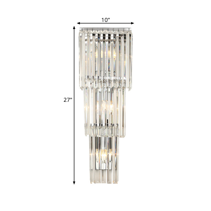 Contemporary Tapered Wall Sconce Light 3 Heads Prismatic Clear Glass Shade Wall Mounted Lamp Clearhalo 'Modern wall lights' 'Modern' 'Wall Lamps & Sconces' 'Wall Lights' Lighting' 1400206