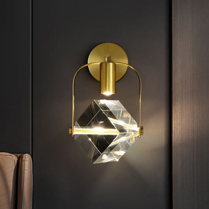 Gold Cube Wall Mount Lighting Modern Clear Crystal Sleeping Room LED Handle Sconce Light Fixture Clearhalo 'Modern wall lights' 'Modern' 'Wall Lamps & Sconces' 'Wall Lights' Lighting' 1400216