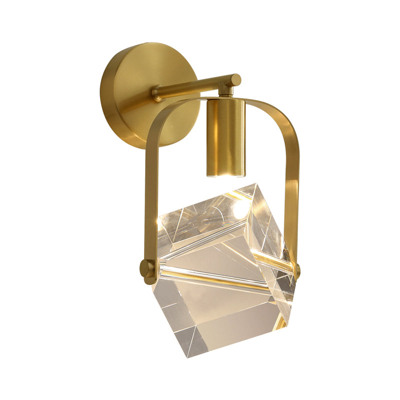 Gold Cube Wall Mount Lighting Modern Clear Crystal Sleeping Room LED Handle Sconce Light Fixture Clearhalo 'Modern wall lights' 'Modern' 'Wall Lamps & Sconces' 'Wall Lights' Lighting' 1400217