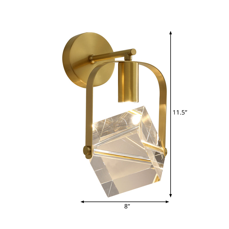 Gold Cube Wall Mount Lighting Modern Clear Crystal Sleeping Room LED Handle Sconce Light Fixture Clearhalo 'Modern wall lights' 'Modern' 'Wall Lamps & Sconces' 'Wall Lights' Lighting' 1400218