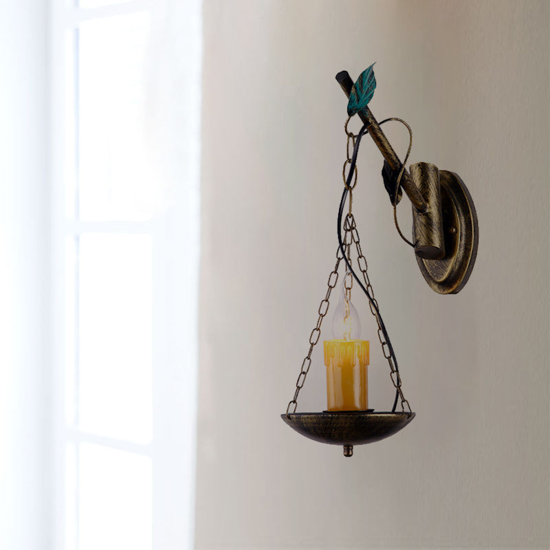 Rustic Loft Candle Wall Lamp Metal 1 Light Kitchen Wall Sconce Lighting in Aged Brass Clearhalo 'Wall Lamps & Sconces' 'Wall Lights' Lighting' 140022