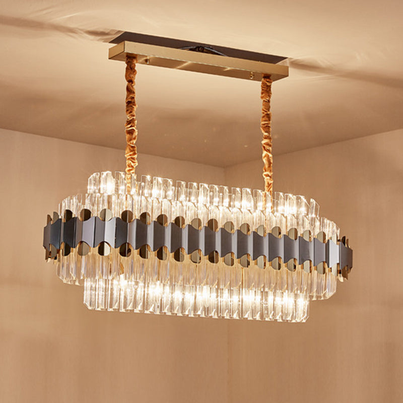 Crystal Prisms Silver and Gold Island Lighting Oval 10 Bulbs Modern Pendant over Dining Table Silver Clearhalo 'Ceiling Lights' 'Island Lights' Lighting' 1400231